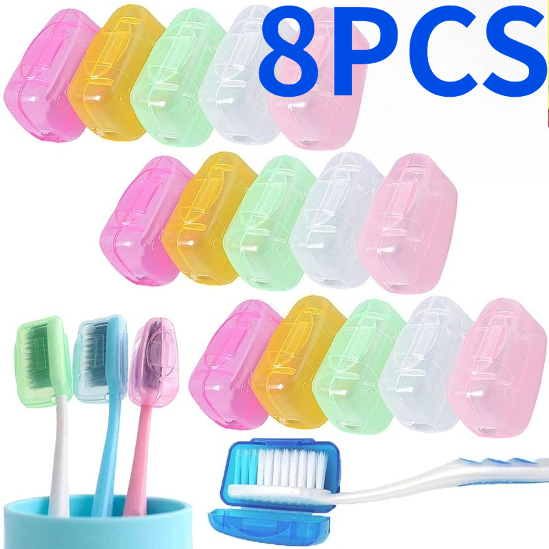 8pcs Of Toothbrush Head Protective Covers, Portable Travel Toothbrush Case, Random Color Dental Kit Box.