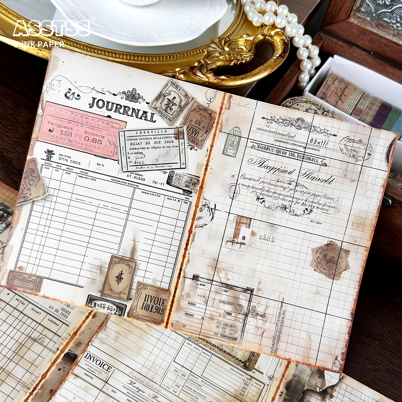 TEMU Asstss 20-sheet A5 [2d Flat] Vintage Paper, Worn-out Style, Junk Journals, Scrapbook Decoration Paper Pads, For Arts Crafts, Scrapbooking