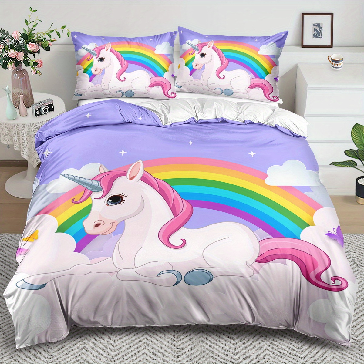 

Unicorn Set - 2/3pcs, , And , Unicorn Bedding Set, Set, 100% Polyester , Suitable For , Suitable For Or , Including 1 + 1 Pillowcases, Not