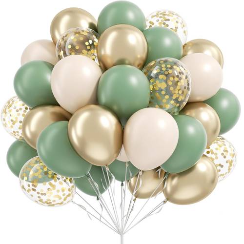 set mit 54 salbeigrünen ballons in 10 und 12 zoll, inklusive grüner sand, weiße metallic- und goldene -ballons, für dekorationen zu geburtstagen, hochzeiten, brautpartys oder verlobungspartys im bohème-stil