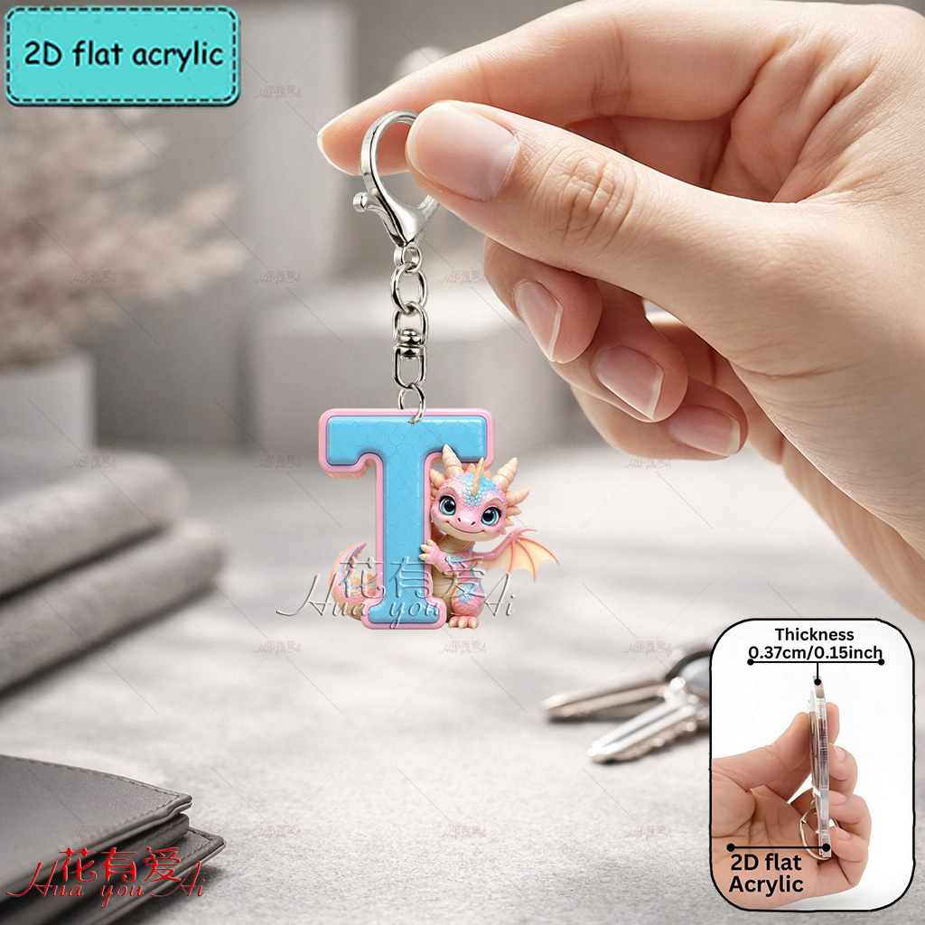 TEMU 2d Flat, [2d Flat] Acrylic Keychain, Q-version Letter Keychain, Novelty Keychain, , , Cute Animal, Keychain Accessory, Fashionable Accessory,