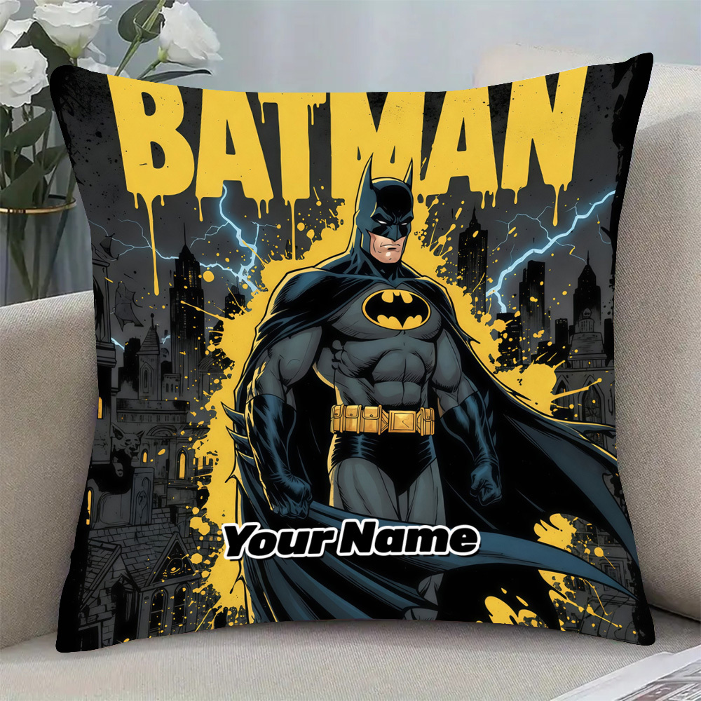 TEMU 1pc Brothers Personalized Custom Pillowcase, Batman Comic Style Dark Knight With City Backdrop, Superhero Themed Decorative Cushion Cover For