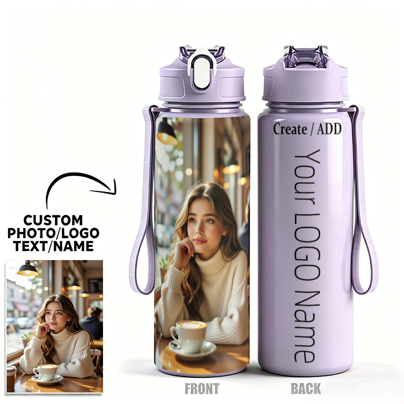 TEMU 750ml 25oz Colorful Outdoor Drinking Cup With 2d Pattern Printed, Flip Straw Cover, Carry Strap, Water Bottle A Template With Vertical Text "