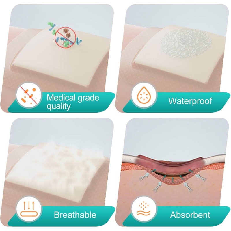 10 Pack Foam Dressing with Border Adhesive - Waterproof 4x4 Inch Wound Care, Heavy Drainage Absorbent Non-Woven Bandage, Individually Wrapped for Hygiene, 4x4cm Cut-to-Fit for Sensitive Light & Sensitive Wounds, Post-Surgery & Chronic Conditions - M