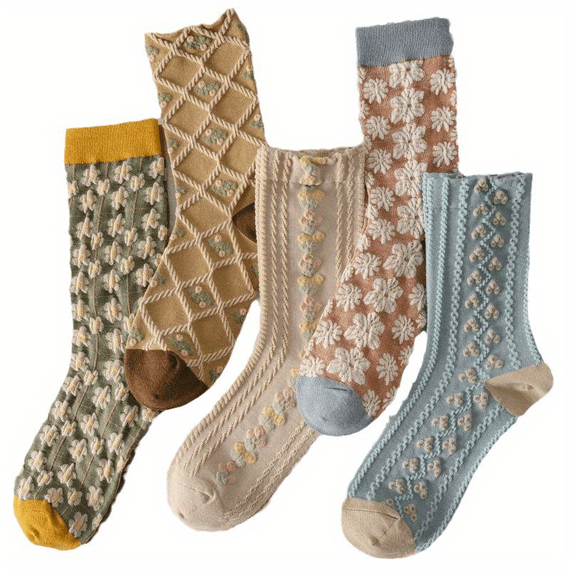 Image of Women's Mid-calf Socks Autumn Winter Retro Embossed Long Socks Spring Autumn Ins Korean Version Versatile Trendy High Tube