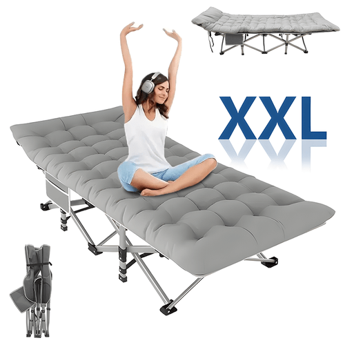 1pc portable outdoor folding bed with mattress ergonomic split back lounge chair for patio manual adjustable foldable design lightweight sturdy frame patio furniture tufted surface construction sturdy metal legs