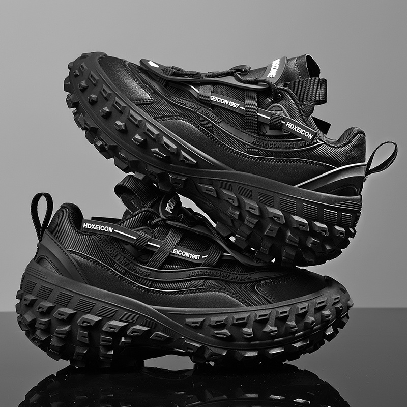 Dark Style Casual Shoes, Tire Tread Sole Height-Increasing Shoes, Street Cool All-Match Outdoor Sports Shoes