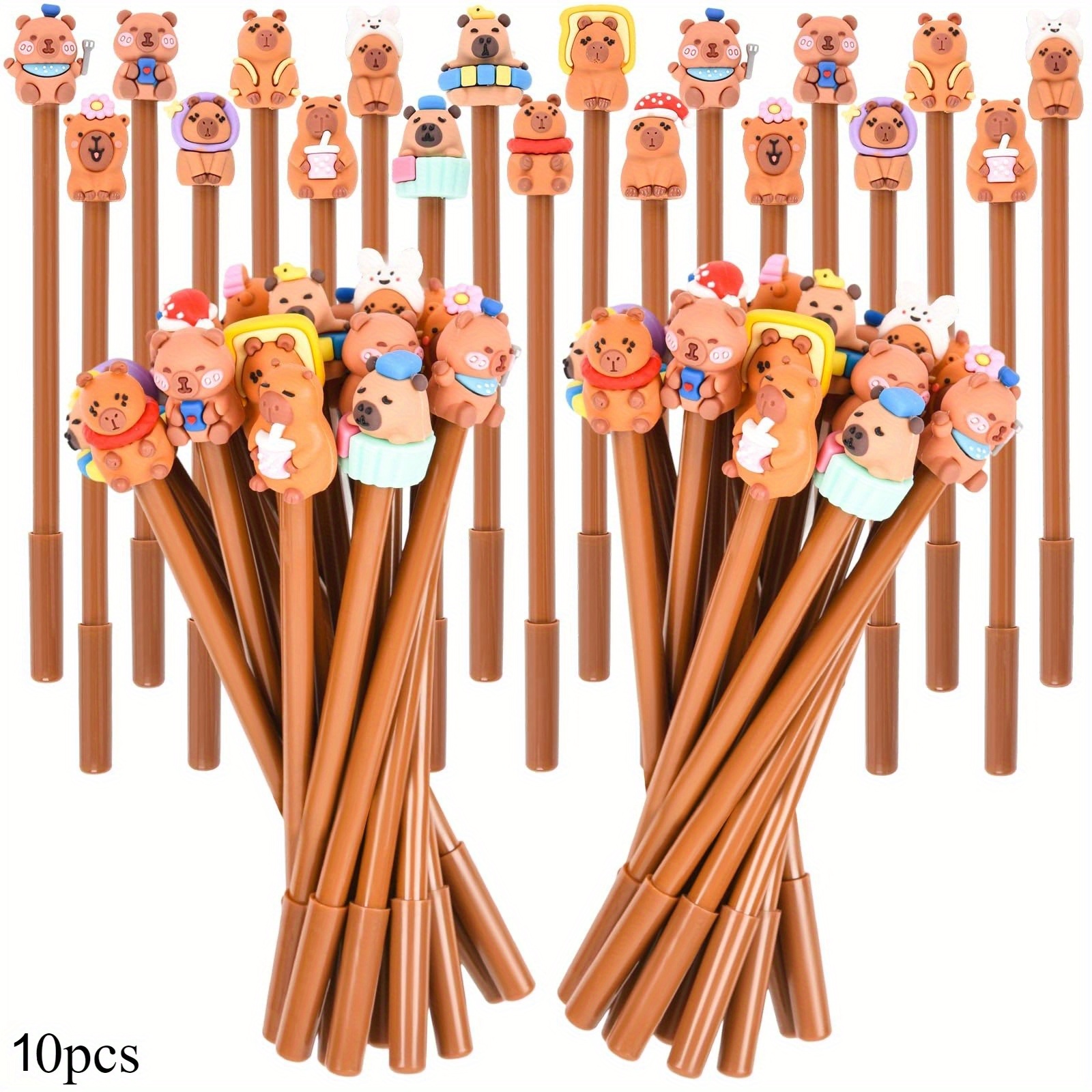 Image of 10 Capybara Jelly Pen Set, Black Ink, Animal Themed Party Gift, Halloween & Christmas Gift For School, Office & Home
