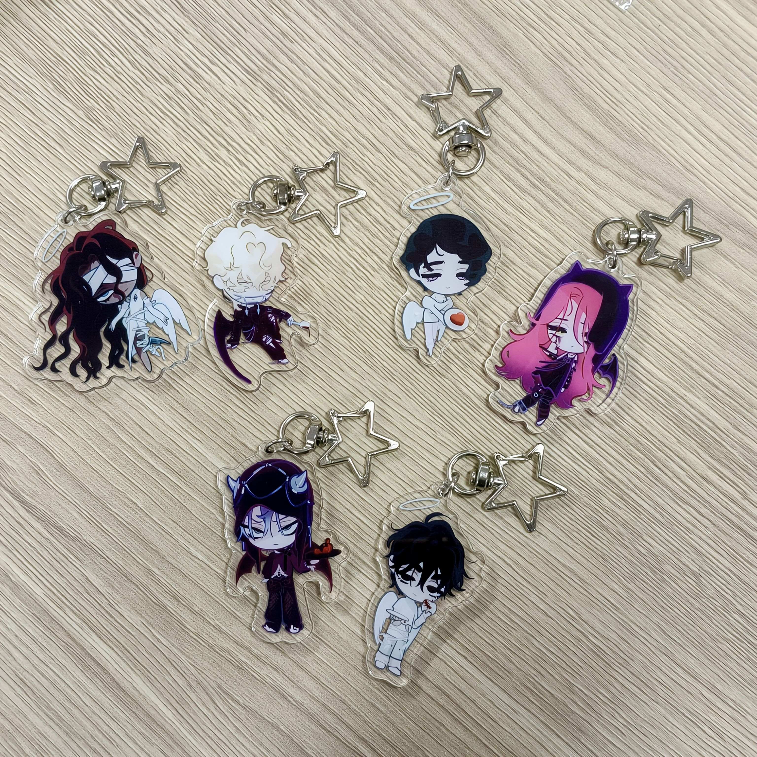 TEMU 2d Flat 6pcs Set Acrylic Keychains, High Acrylic Key Chain Pendant Bag Packaging Ornament Couple Anime Fan Collection Gift