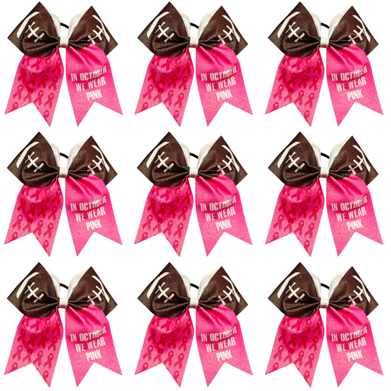 TEMU 9pcs Of 8-inch Glitter Cheer Bows Themed On And Breast Prevention. Decorative Hair Additions Feature Stitching, And Classic Slogans, Ideal As