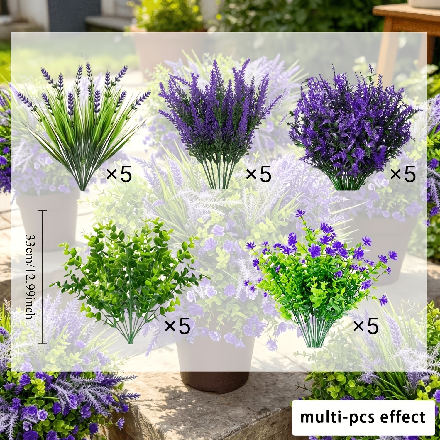 TEMU 25pcs Outdoor Artificial Plant Set, Including Purple Boxwood + Lavender + + Camellia Artificial Flower Combo, And Artificial Green Shrubs,