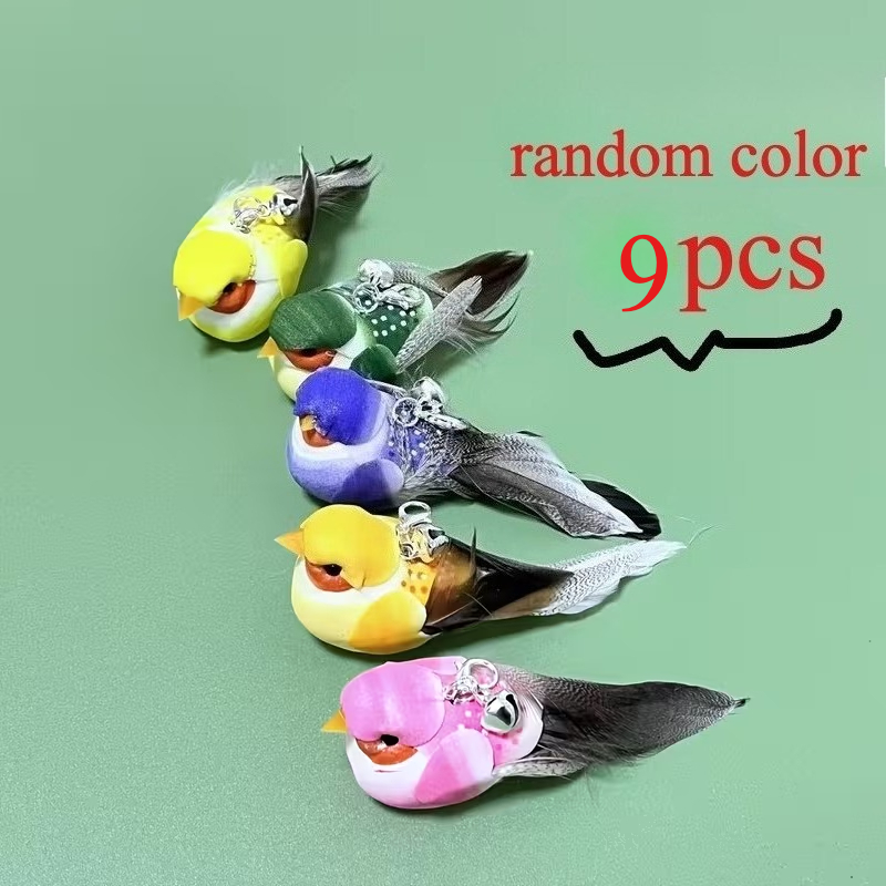 TEMU 6pcs/9pcs Interactive Cat Wand Set | With A Bell, Random Color Artificial Fiber Birds, Made Of Durable Plastic And Cast Iron, No Batteries