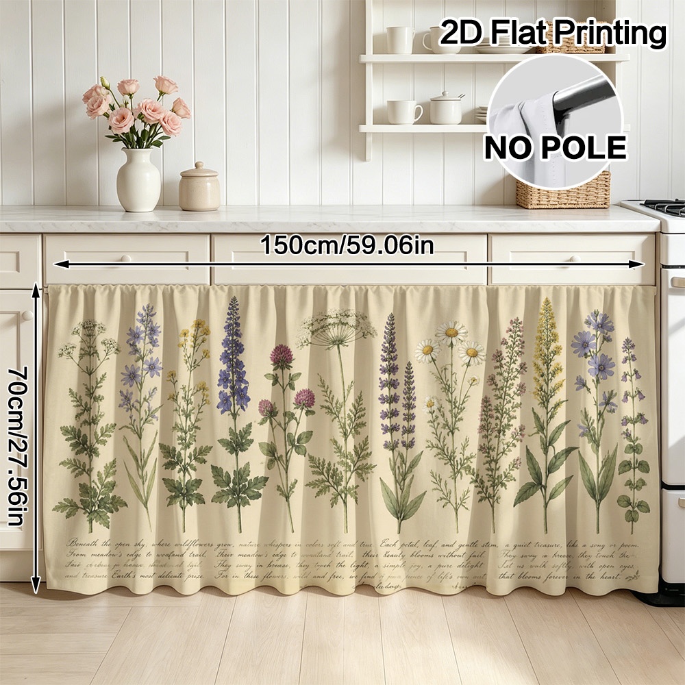 TEMU 2d Flat - 2d Flat - 2d Flat, 1pc Botanical Pattern Curtain And Cabinet Decor, Suitable For Home Decoration In Bathrooms, Living Rooms, Bedrooms,