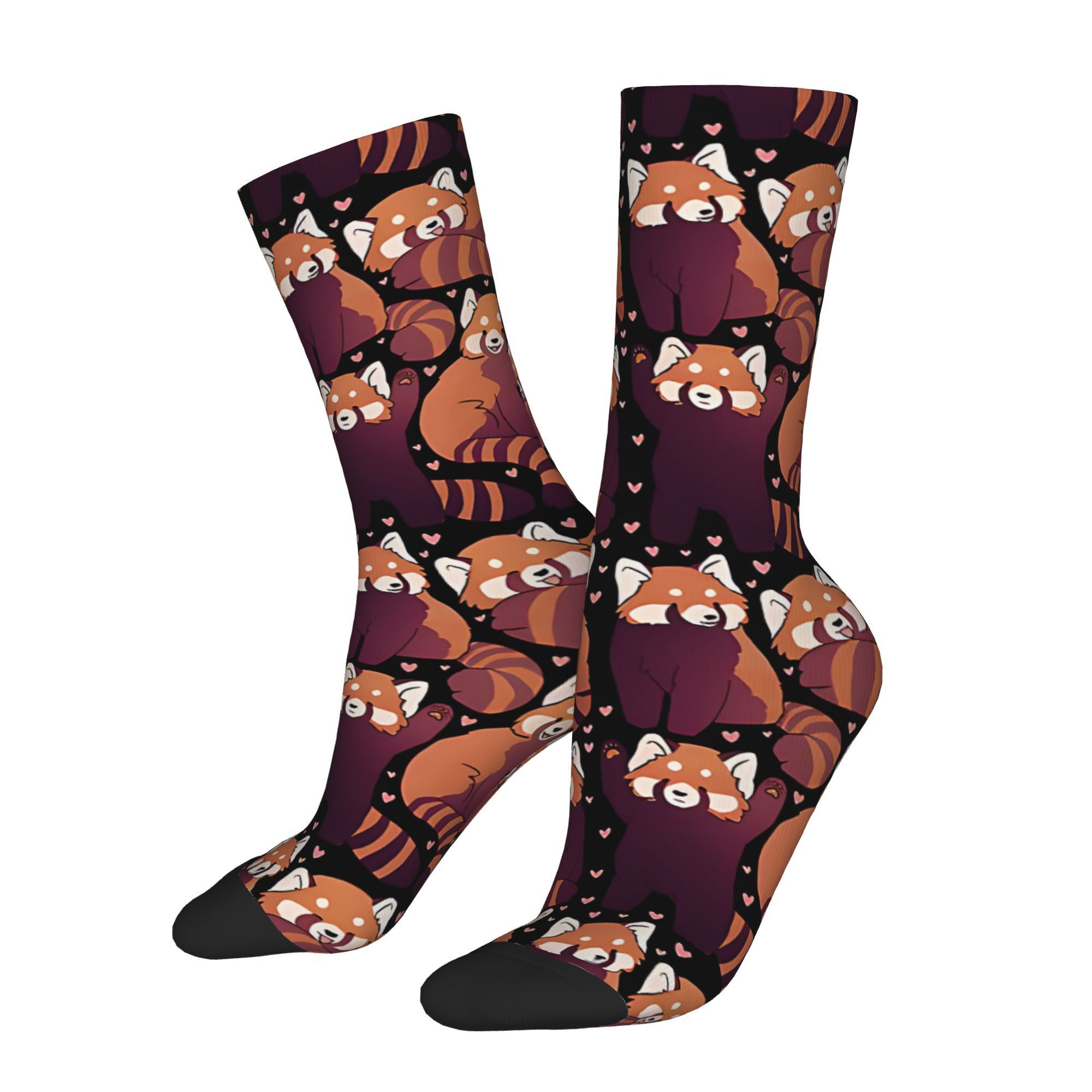 TEMU 1 Pair Hip Hop Panda Cute Illustration Pattern Crazy Men's Compression Socks Unisex Harajuku Seamless Printed Funny Novelty Sock
