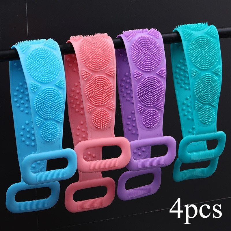 4pcs Body Sponge Silicone Brush Set, Pink Blue Green Purple