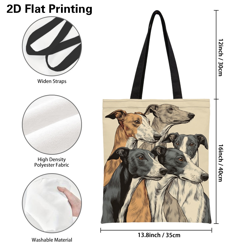 TEMU Borsa tote 1 pz con stampa 2D piatta di un gruppo di levrieri, borsa riutilizzabile per con grande capacit�, borsa a spalla pieghevole e per