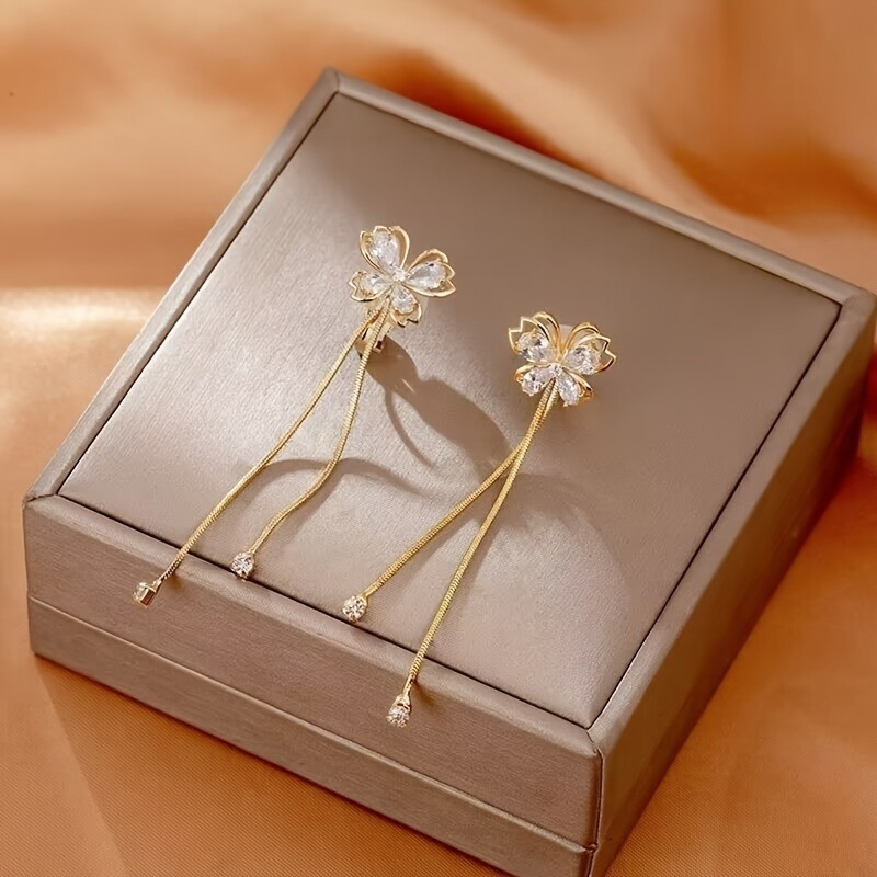 TEMU 1 par de elegantes aretes con borlas y colgante de tipo clip, adecuados para uso diario y fiestas, accesorios de joyería