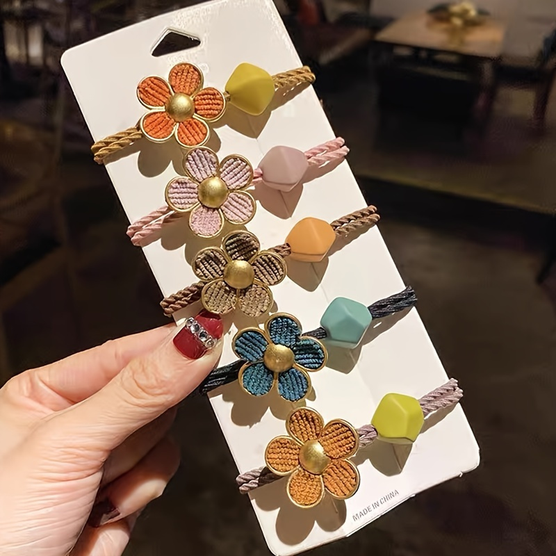 TEMU 5pcs Cute Bead Hair Ties Suitable For Women & Teens - Non-damage High Hair Bands With Beaded Hair Accessories For Braids, Ponytails, Buns, High Ponytails - Gentle Hair Styling