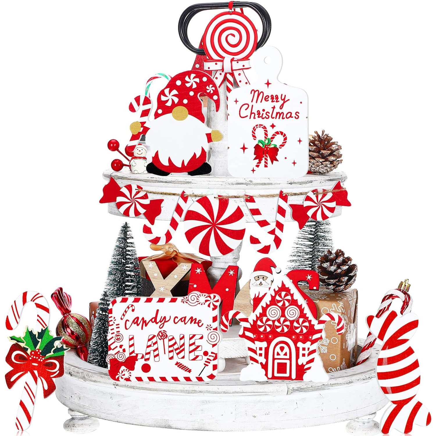 TEMU Set Of 12 Christmas-themed Gingerbread Decorations For A Tiered Tray, Featuring Gingerbread Houses And Men, Perfect For Winter Farmhouse Decor,