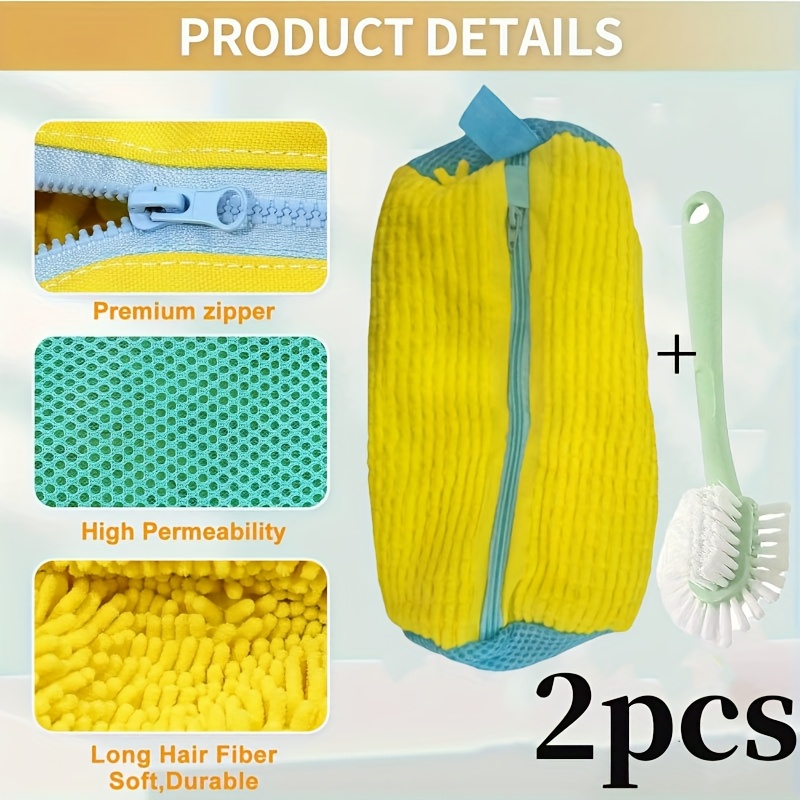 TEMU Shoe Bag Brush Set, 2pcs (1pc Cleaning Brush + 1pc Laundry Bag) - 360° Surround Cleaning Shoe Washing Bag - Reusable Durable Zipper Closure,
