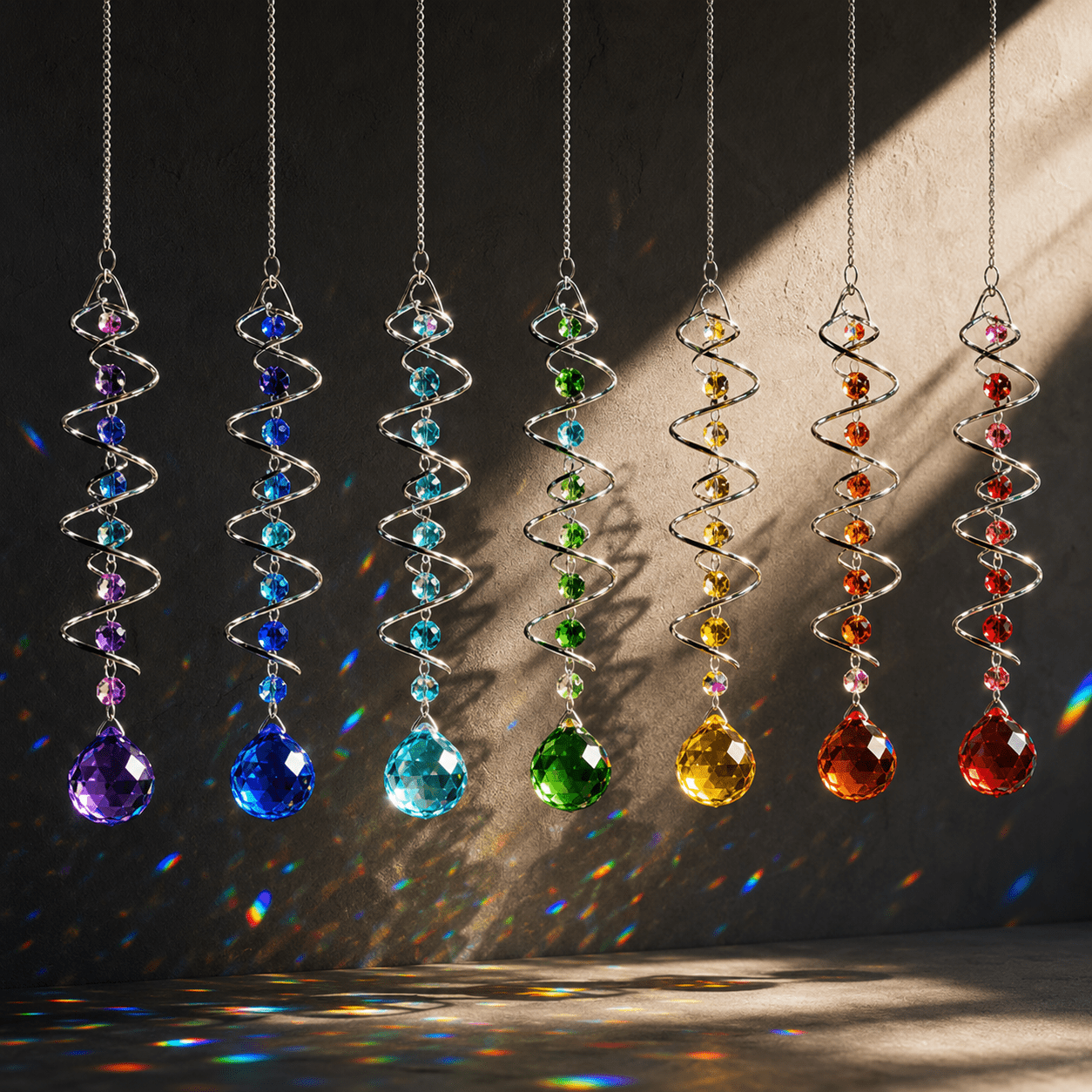 TEMU 7pcs Suncatcher Set Spiral Hanging Window Ornaments Sunlight Refracting Rainbow Makers For Windows Gardens Patios And Home Decor