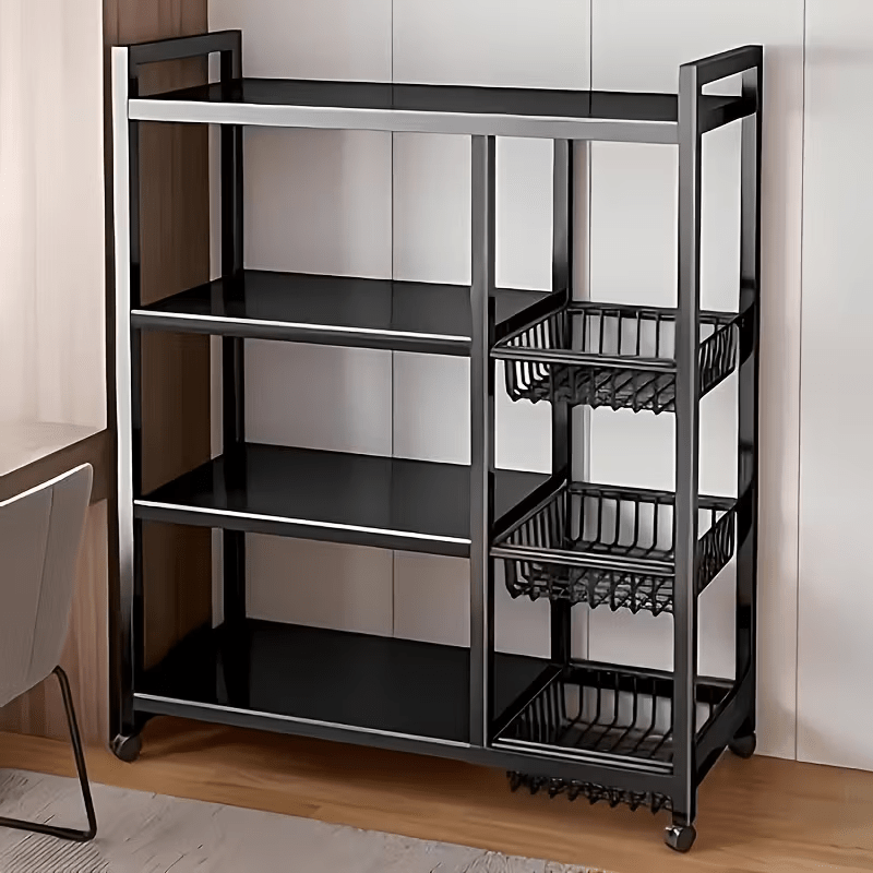TEMU 1pc 4- Layer Metal Storage Cart With Wheels, Multifunctional Storage Rack, Suitable For Kitchen, Bedroom, Living Room, Storage Racks| Utility