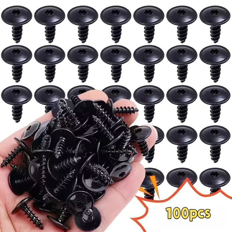 TEMU 100 piezas de tornillos autorroscantes de cabeza cruzada T20, negros con cabezas de grandes. Adecuados para sujetadores de repuesto en piezas de