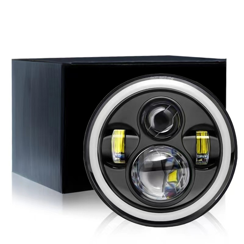 TEMU 7" Round Lights Car Headlights Led Headlights 4 Beads Searchlights Motorcycle Spotlights 7" Modified Led Headlights H4f Integrated Two-color Running Lights With Steering