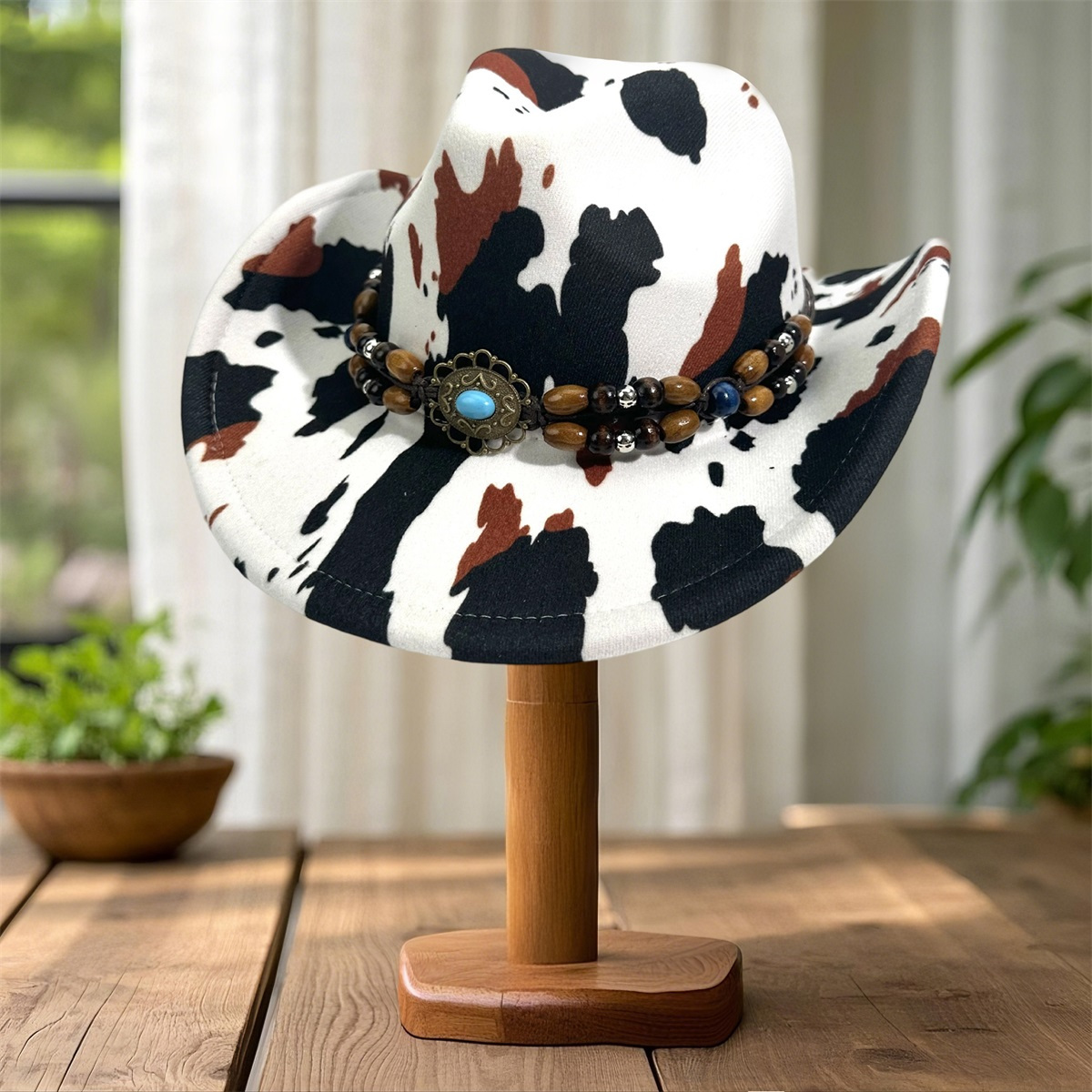 western style wide brimmed hat cow print men women complete 