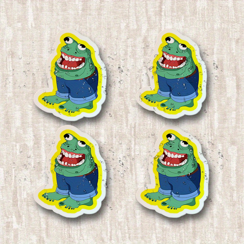 4pcs Cartoon Frog Vinyl Decals - Self-   , Durable & Versatile for Car Bumpers, Windows, Laptops, Trucks, Water Bottles, Books - Cute   with Blue Overalls & Yellow Accents, Frog Accessories