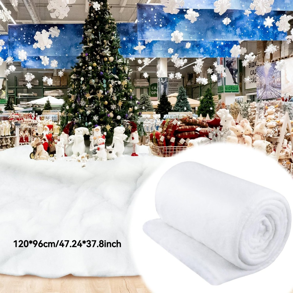TEMU Artificial Snow Carpet Roll, 120 X 96cm / 47.24 X 37.8 Inches Non-fraying, Free To Cut And Reuse; Suitable For Christmas Party Decorations,