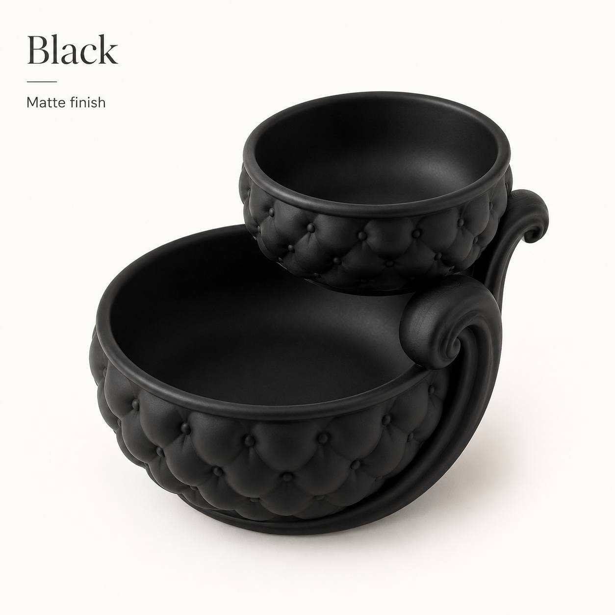 Image of Vintage Scroll Double Layer Jewellery Storage Bowl, Tufted Embossed Two-tier Trinket Decorative Tray, White& Black , Elegant Vanity Tabletop Ornament, Jewelry Trays