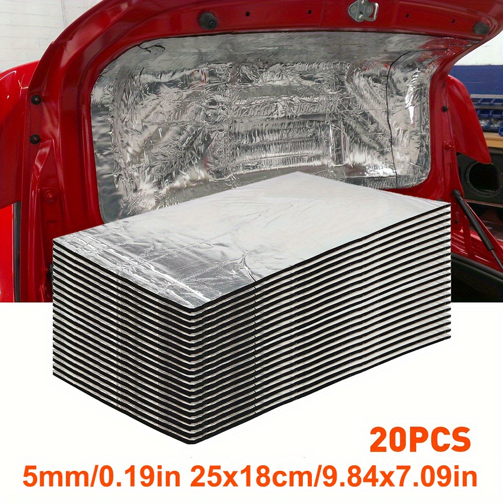 TEMU 20 piezas de almohadillas de aislamiento térmico de lámina de aluminio para capó de motor de coche, con reverso adhesivo, 5 mm de grosor,