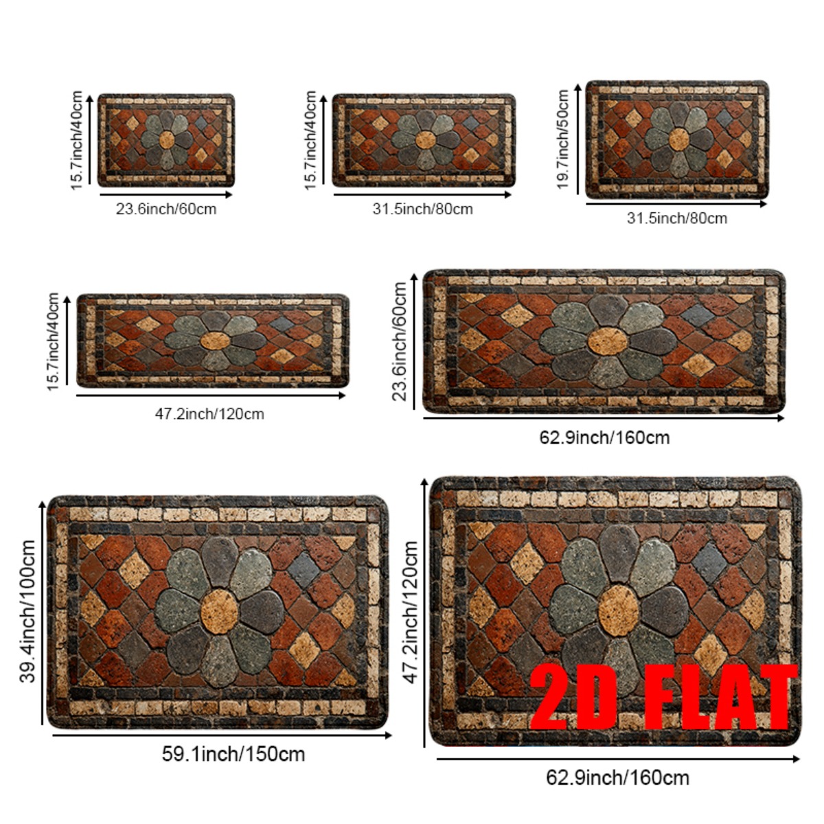 TEMU 2d Flat, 2d Flat, 2d Flat Mat, 1pc Flannel Bath Rug Featuring Vintage Mosaic Stone Pattern With Earthy Tones Of Brown, Rust, Beige, And Gray