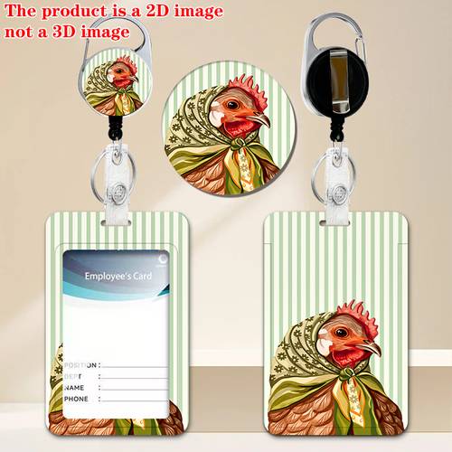 item picture 2d flat green striped chicken pattern suitable for nurses teachers compatible with bank cards id cards credit cards bus tickets commuting bus card case id holder