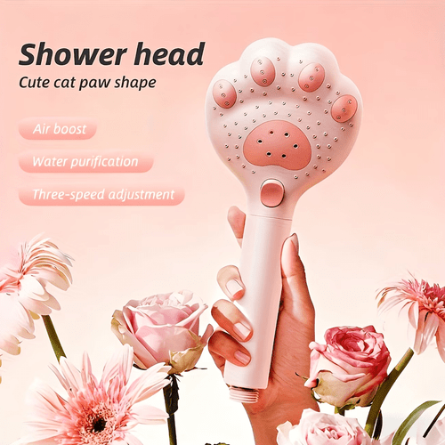 adjustable filter shower head with 3 filter elements cat paw design massage shower head suitable for bathroom wall mounted installation and suspension made of plastic material for shower use