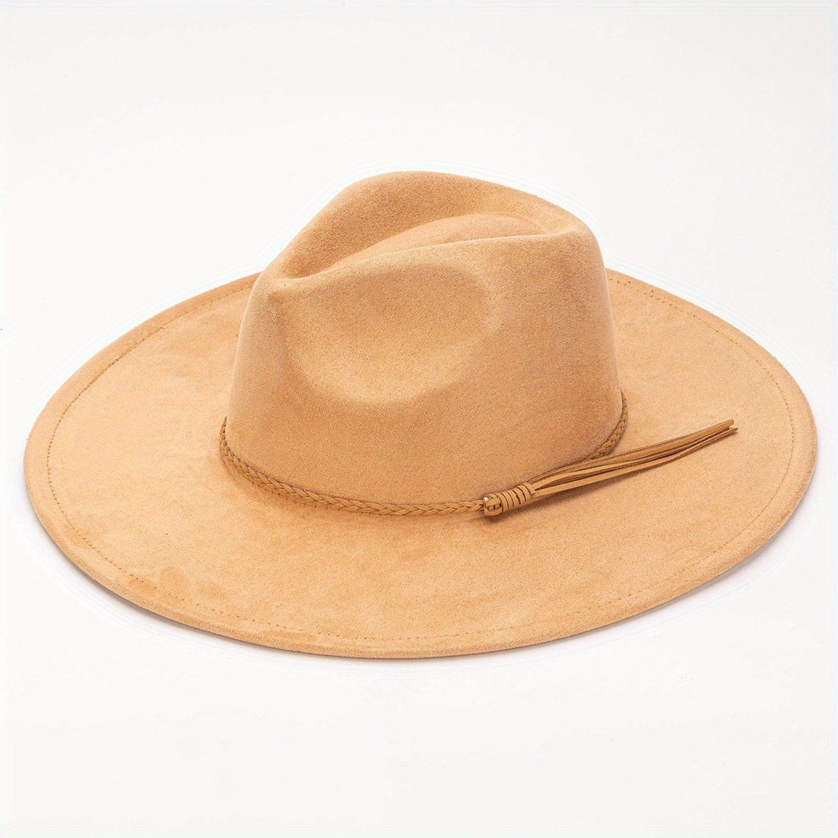 womens wide brim fedora hat suede western panama sun hat - Temu display picture 1