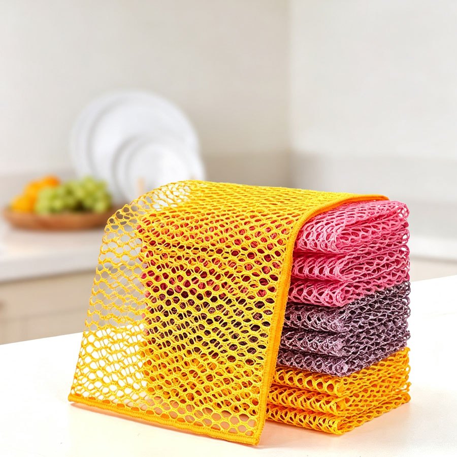 TEMU 8pcs Random Color Mesh Cleaning Cloth, Double-sided Mesh Cleaning Cloth-quick-drying, Scratch-free Microfiber Cloth, Ideal For Kitchen Utensils;
