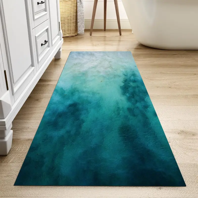 1pc bath mat super absorbent non slip bathroom quick dry floor mat with turquoise green design for bathroom kitchen laundry washable easy decor durable rubber backing Product details 1