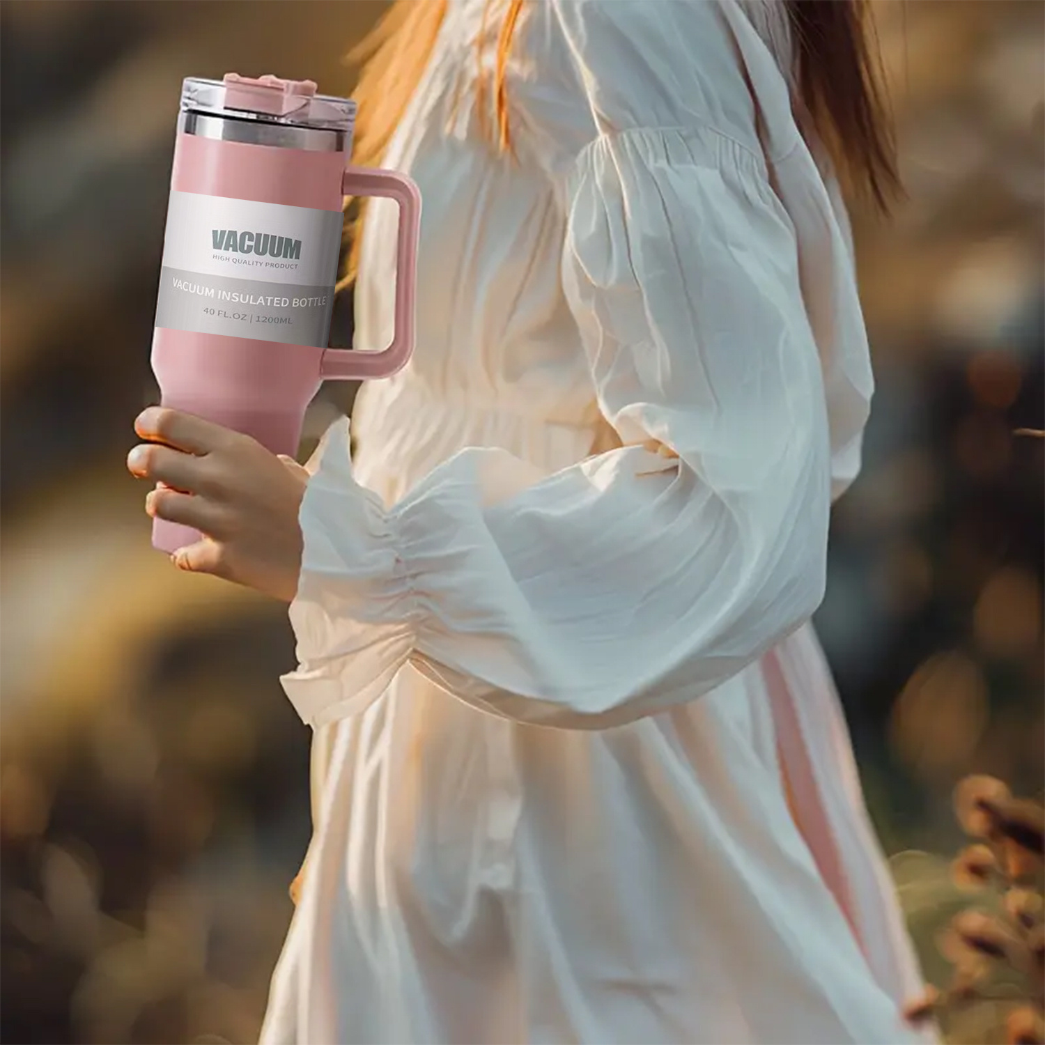 1 nova dvostruka čelična termo boca sa ručkom, poklopcem i slamkom - održava piće toplim 24 sata, hladnim 24 sata - idealno za ledeni čaj, kafu, kampovanje, putovanja i fitnes