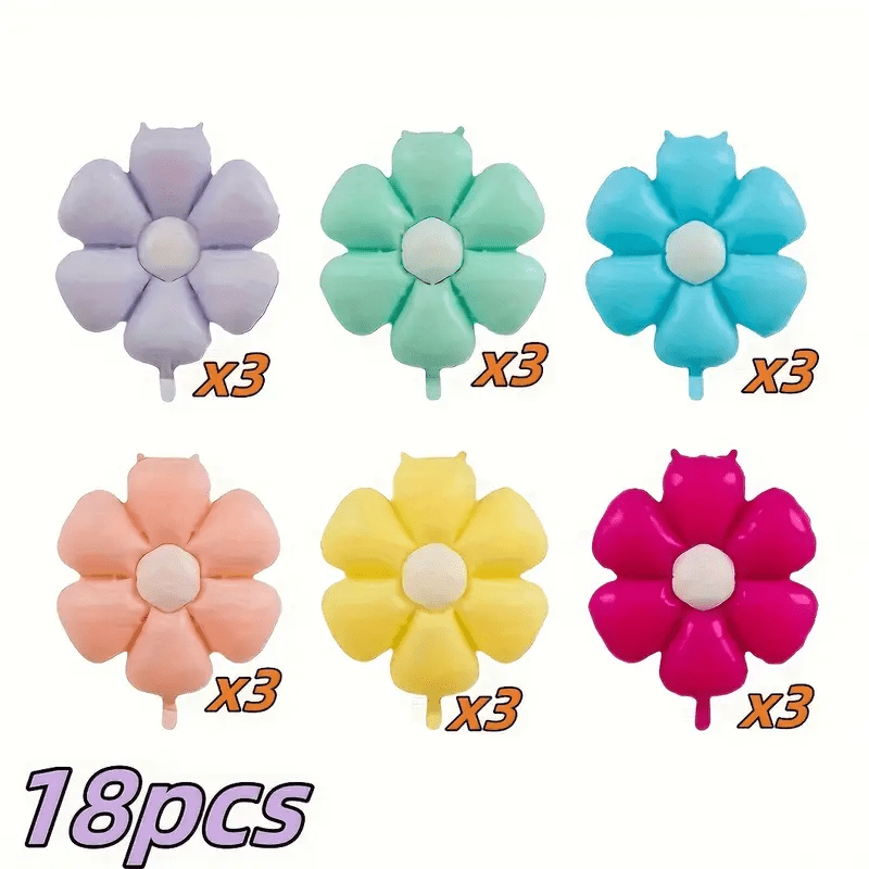 Image of 18pcs Chrysanthemum Aluminum Foil Balloon Set - Colorful Floral Themed Party Supplies For Birthdays, Weddings, And Living Room Decorations - A Of Aluminum Foil Balloons For Indoor Celebrations