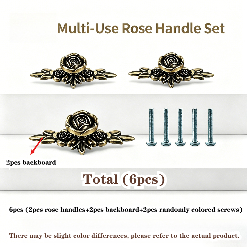 TEMU Lot de 6 pièces : 2 poignées de meuble de rose + 2 plaques de fixation + 2 vis de couleur aléatoire. Poignées de meuble de rose avec plaques de