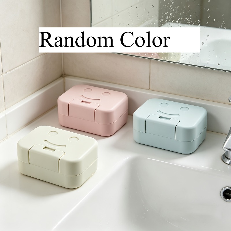 TEMU 1pc Random Color Soap Box, Travel Soap Box, Convenient To Carry, Sealed Lidded Soap Box, No-drill Bathroom Soap Box