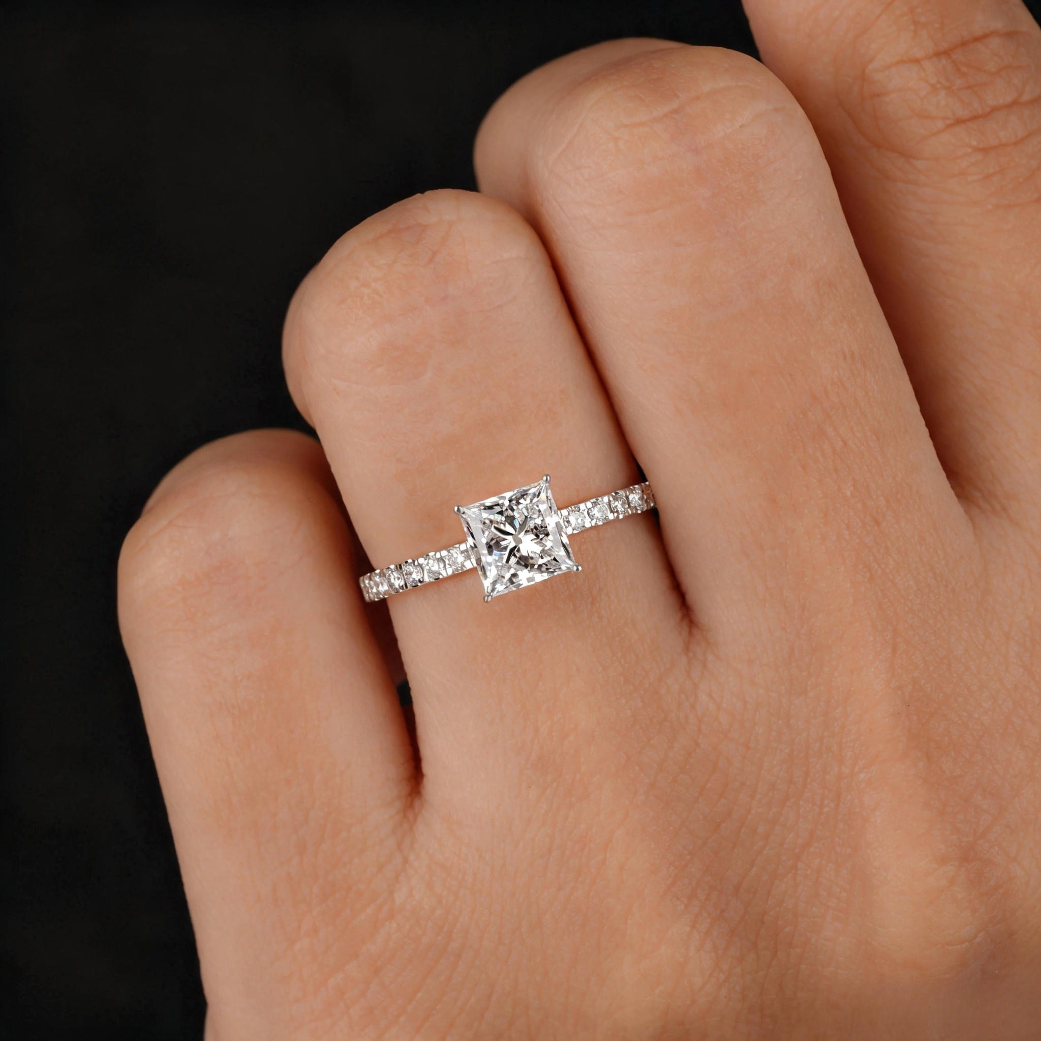 Brilliant Princess Cut Moissanite Ring in 925 Silver, Exquisite Gift