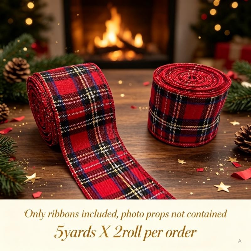 TEMU 2 Rotoli di Nastro con Filo Rinforzato per Ghirlande Natalizie, Confezioni Regalo e Creazione di Fiocchi - Nastro Largo a Quadri Rossi con Retro