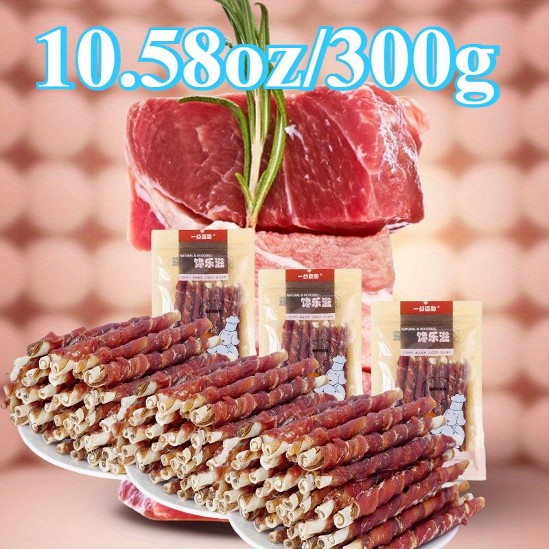 TEMU 1/ 3 Pack Of Duck Meat And Cowhide Teeth Grinding Rod, A Pack Of Approximately 3.53 Oz/ 100g Duck Meat Wrapped, Bite Resistant, Teeth Cleaning,
