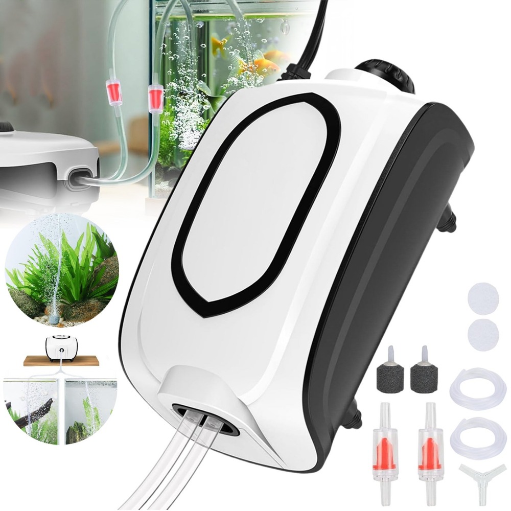 Dual-outlet Aquarium Oxygen Pump (420 L/h) - All-copper Pneumatic Motor, Reliable Aeration For Freshwater And Saltwater Tanks, For Home Fishkeeping