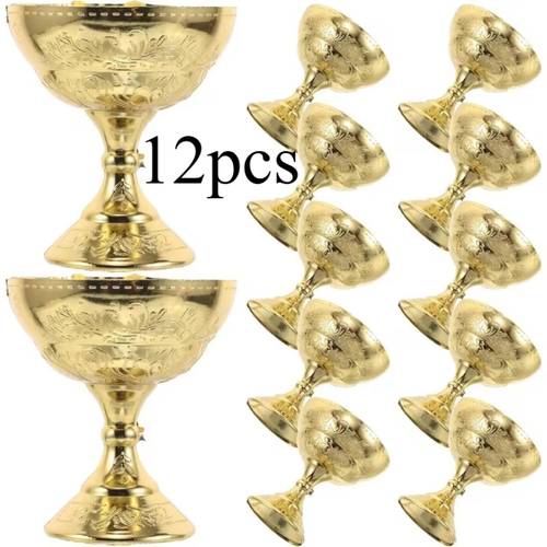 12 Mini Cálices Vintage Dorados de Cobre, Pequeños Cálices , Vasos Medievales, Vasos de Shot con Relieve de Flores de Aleación de para Primera Comunión, en (1 Oz)