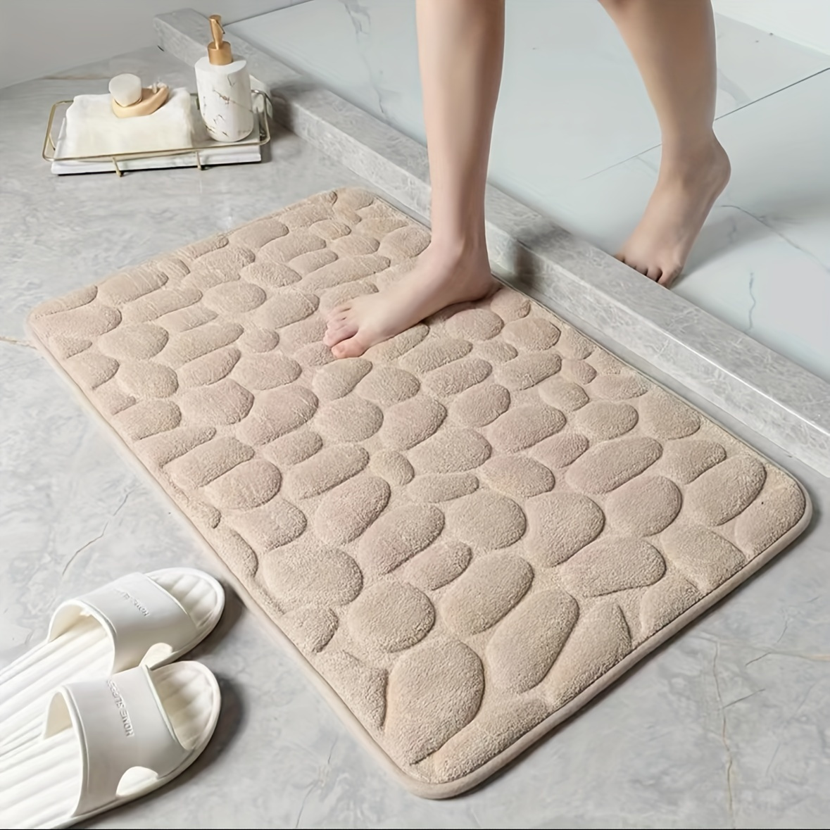 soft absorbent pebble pattern non slip mat   bathroom bedroom and kitchen hand washable polyester details 2