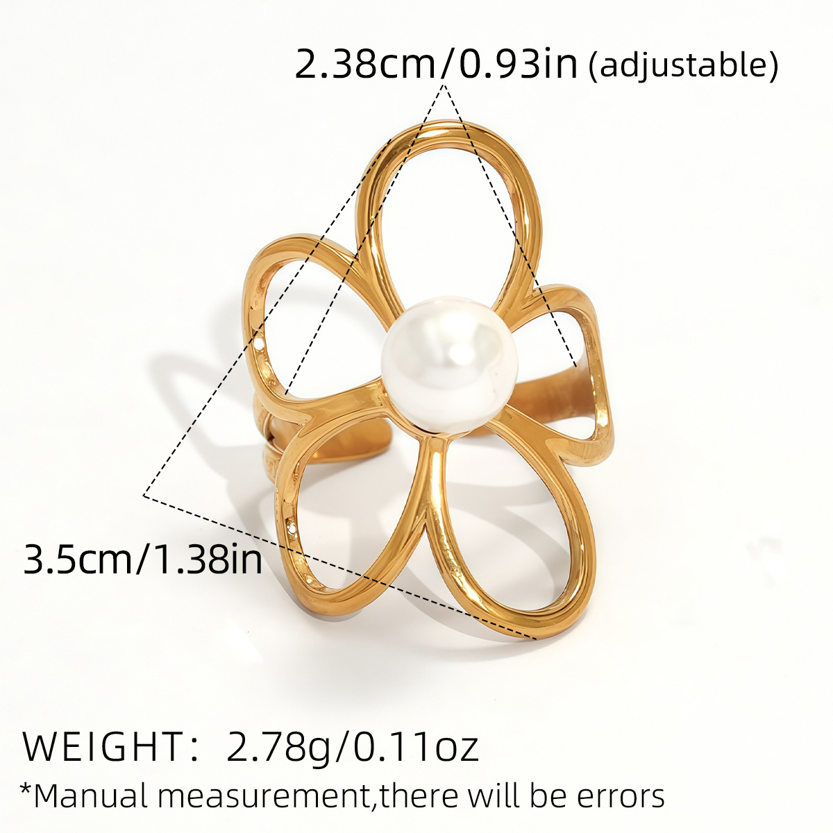 TEMU 1pc Summer Women's 18k Gold-plated Stainless Steel Flower Open Adjustable Ring, Sweet And Fashionable Designer Women's Jewelry, Suitable For
